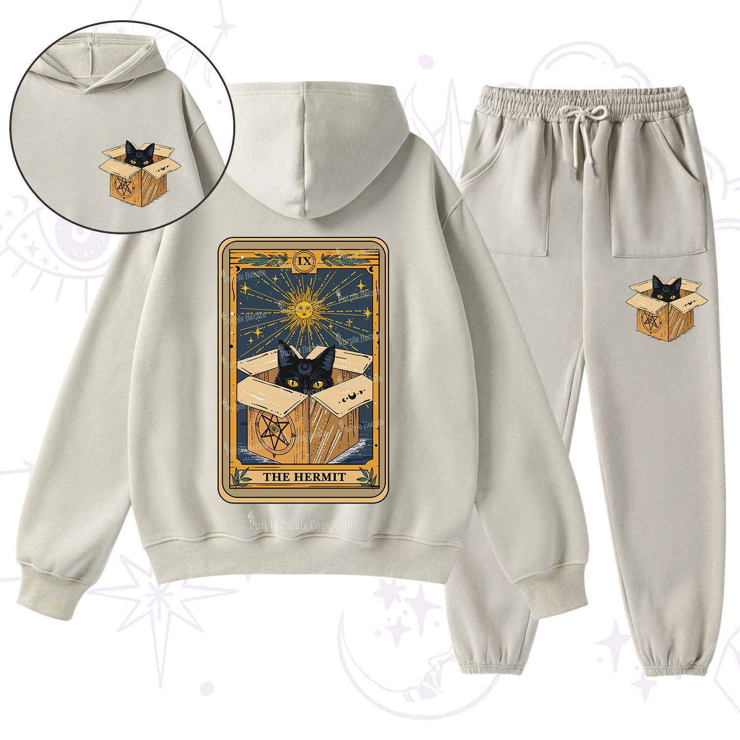 Purplehecate The Hermit Cat Tarot Card Fleece Hoodie Suit