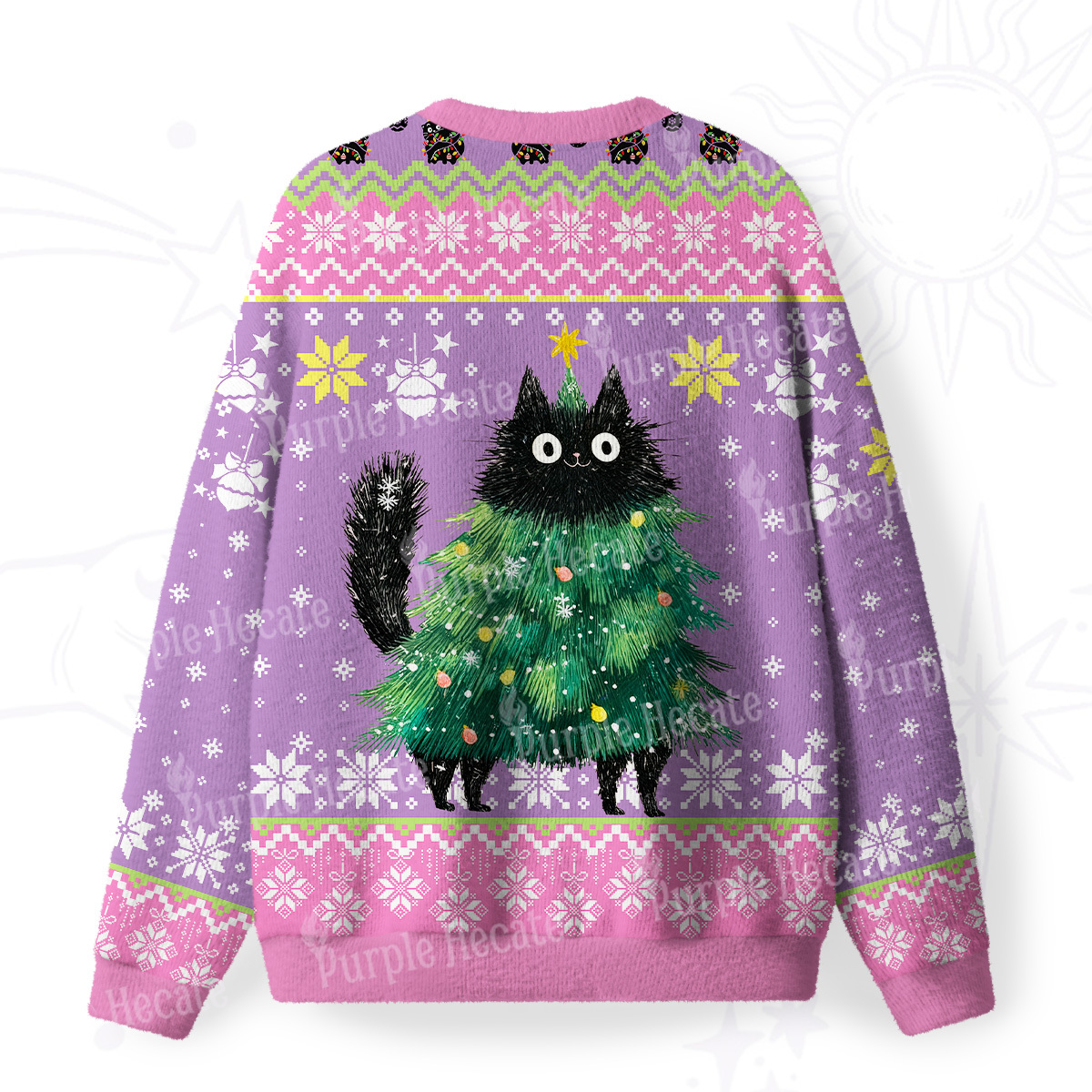 Purplehecate Funny Black Cat in Tree Fuzzy Ugly Christmas Sweatshirt