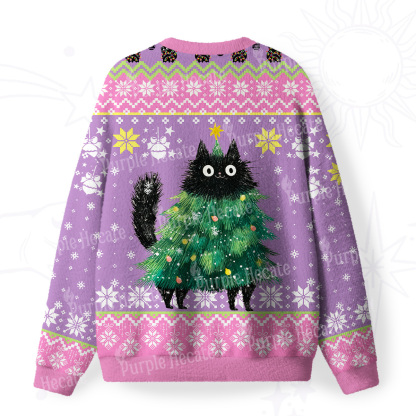 Purplehecate Funny Black Cat in Tree Fuzzy Ugly Christmas Sweatshirt