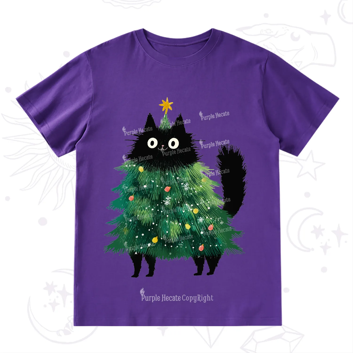 Purplehecate Black Cats Christmas Tree Christmas T-Shirt
