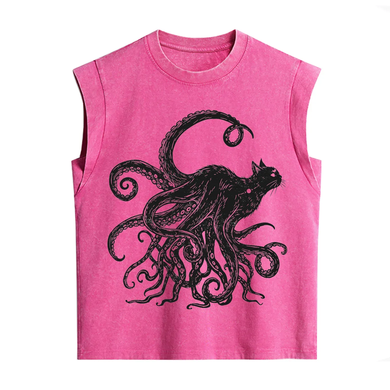 Purplehecate Black Cat with Octopus Tentacles Vintage Washed Tank