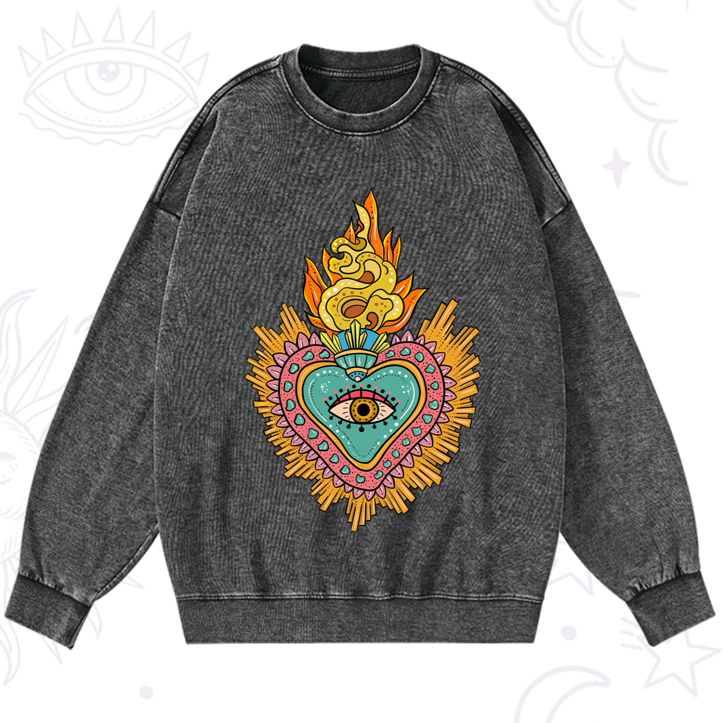 Magic Purplehecate Rainbow Sacred Heart Washed Sweatshirt