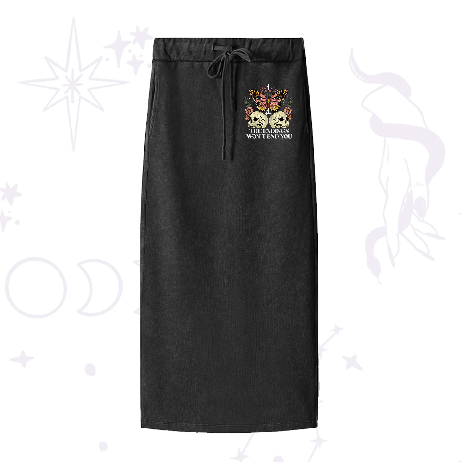 Purplehecate The Endings Won't End You Washed Drawstring Long Skirt