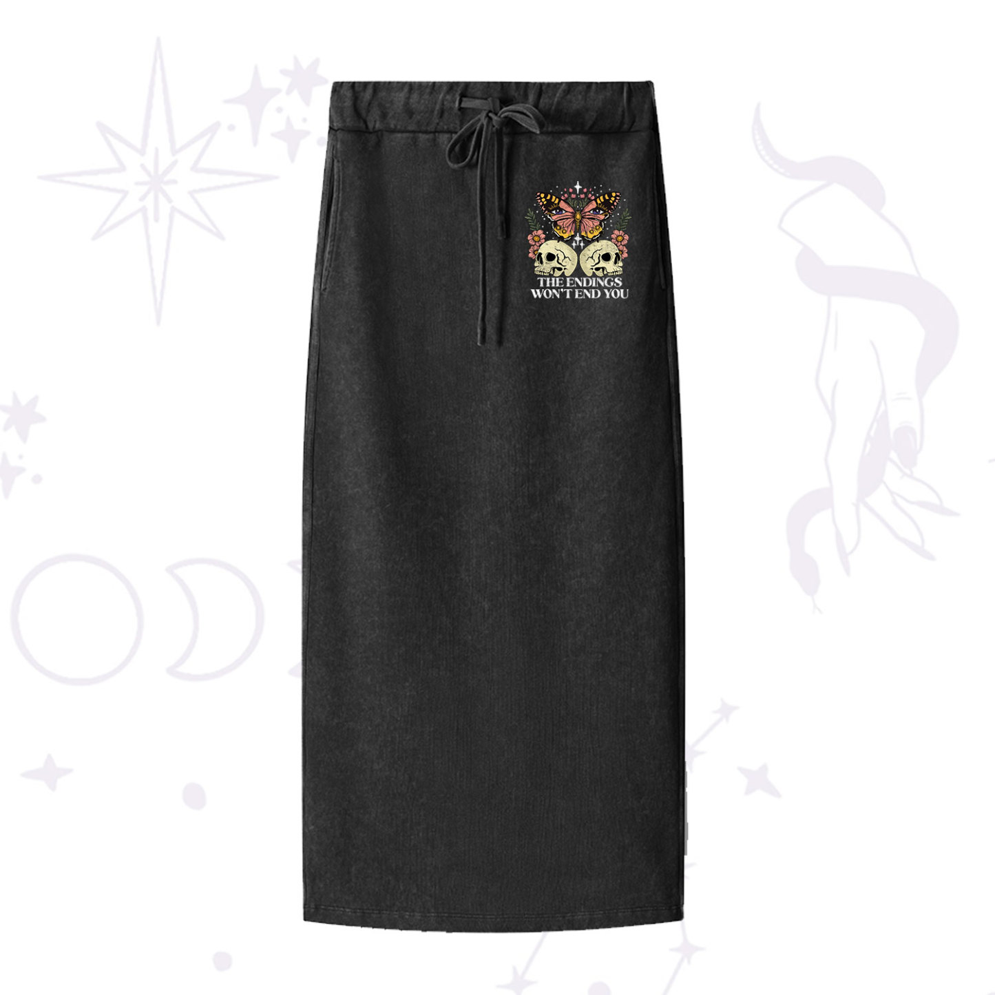 Purplehecate The Endings Won't End You Washed Drawstring Long Skirt