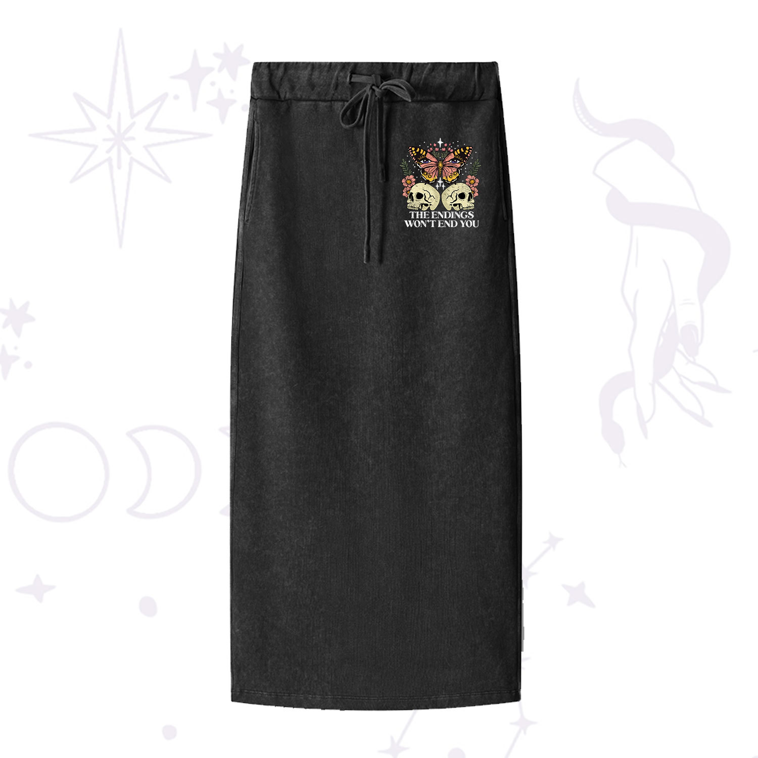 Purplehecate The Endings Won't End You Washed Drawstring Long Skirt