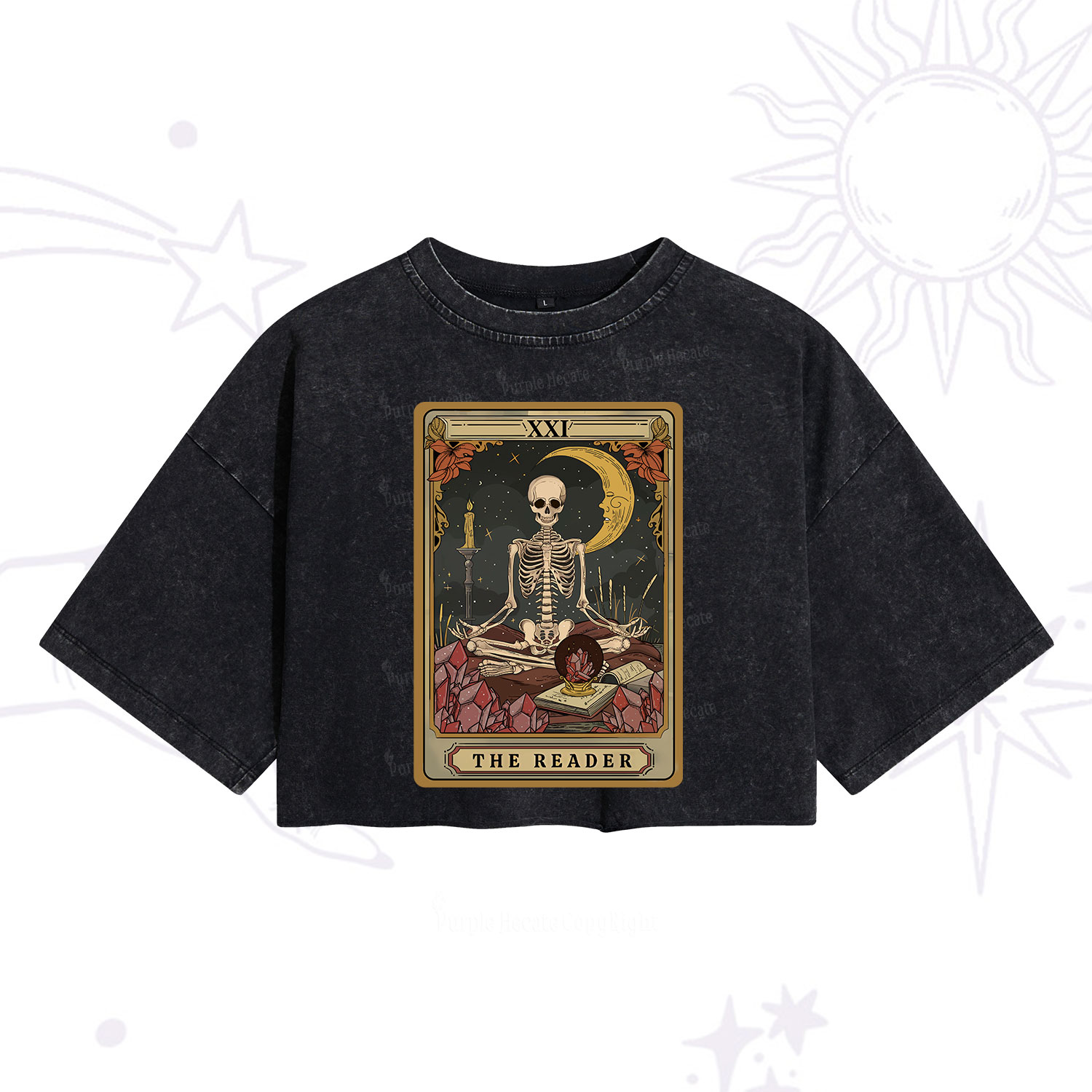 Purplehecate The Reader Tarot Washed Cropped T-Shirt