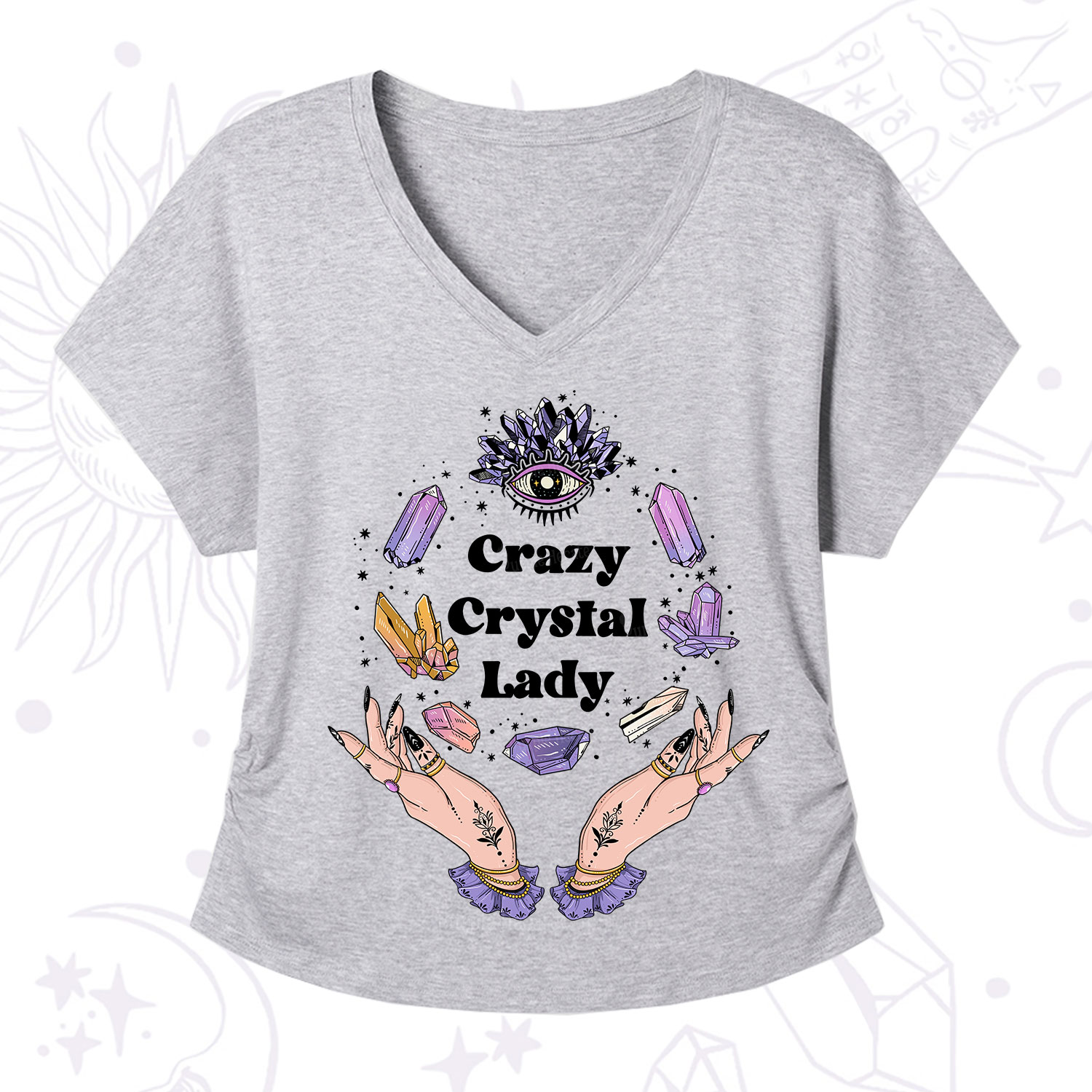 Purplehecate Crazy Crystal Lady V-Neck T-Shirt