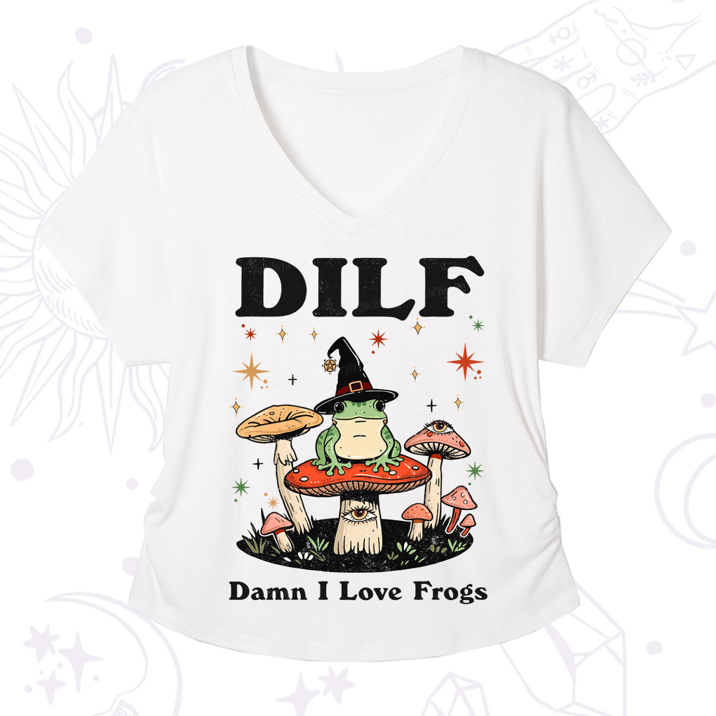 Purplehecate Dilf Damn I Love Frogs V-Neck T-Shirt