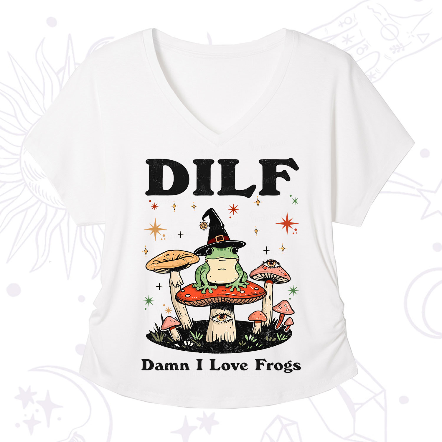 Purplehecate Dilf Damn I Love Frogs V-Neck T-Shirt