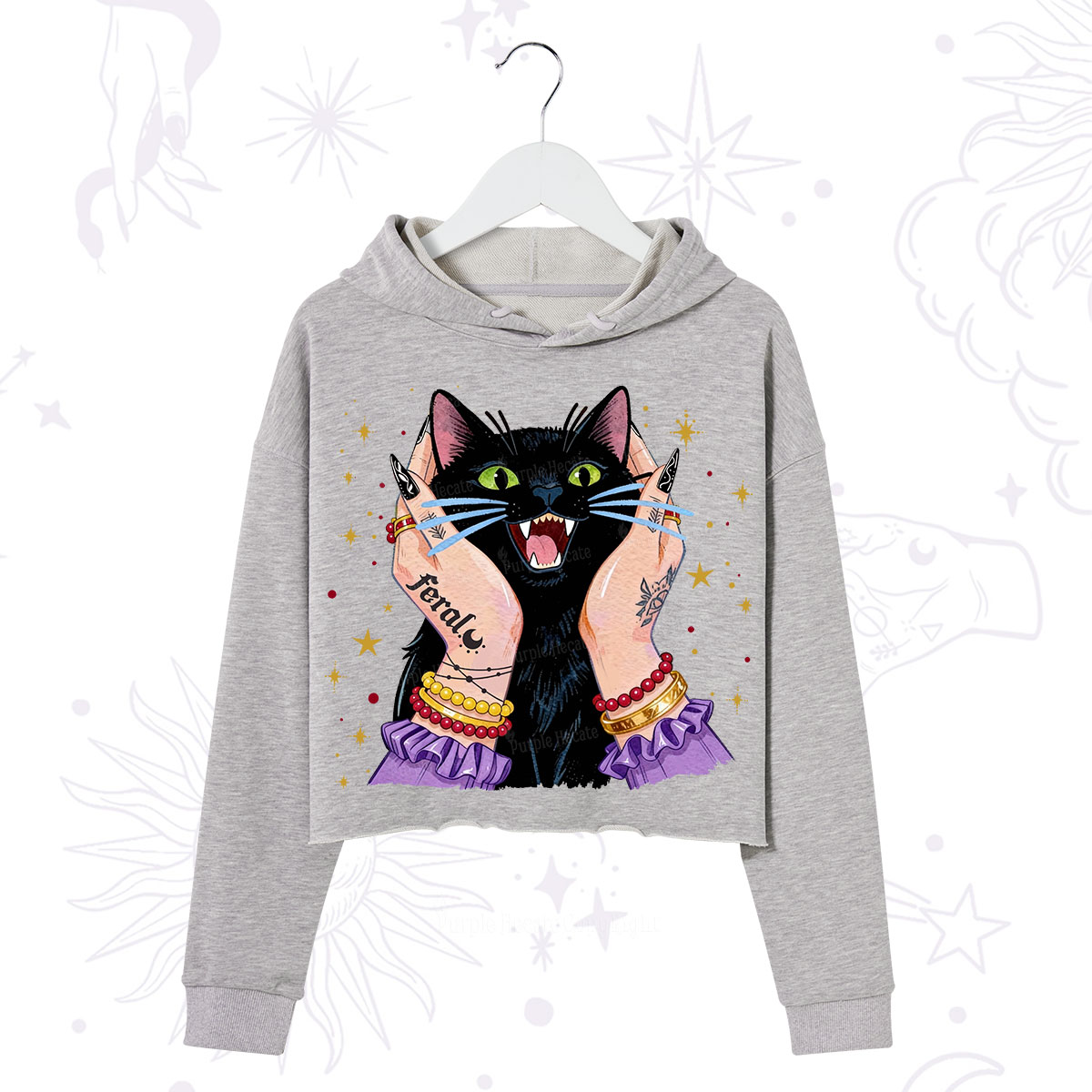 Purplehecate Feral Cat Magic Crop Hoodie