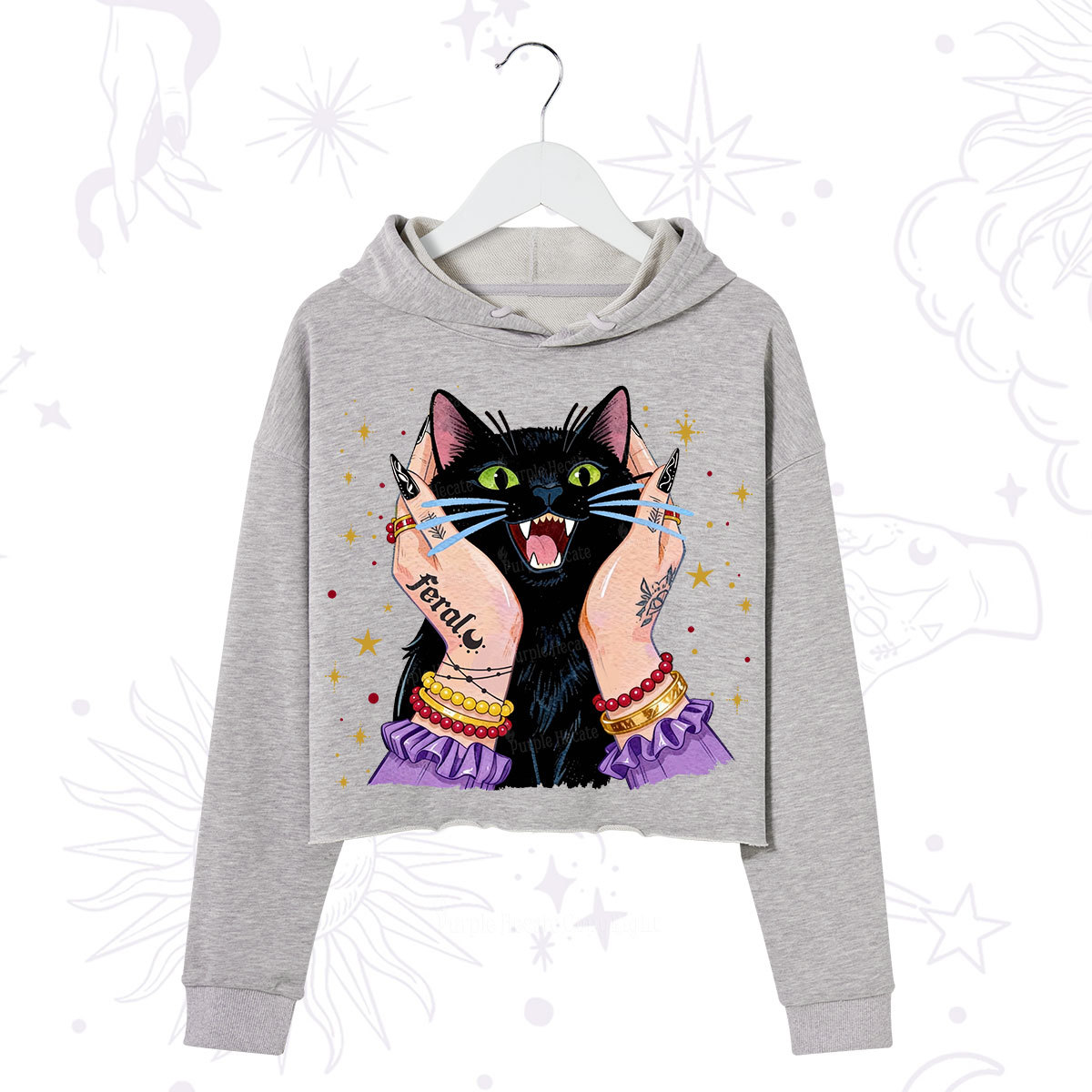 Purplehecate Feral Cat Magic Crop Hoodie