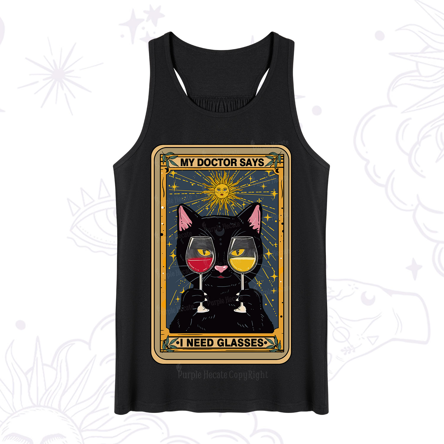 Purplehecate Funny Black Cat My Doctor Says I Need Glasses Tarot Tank