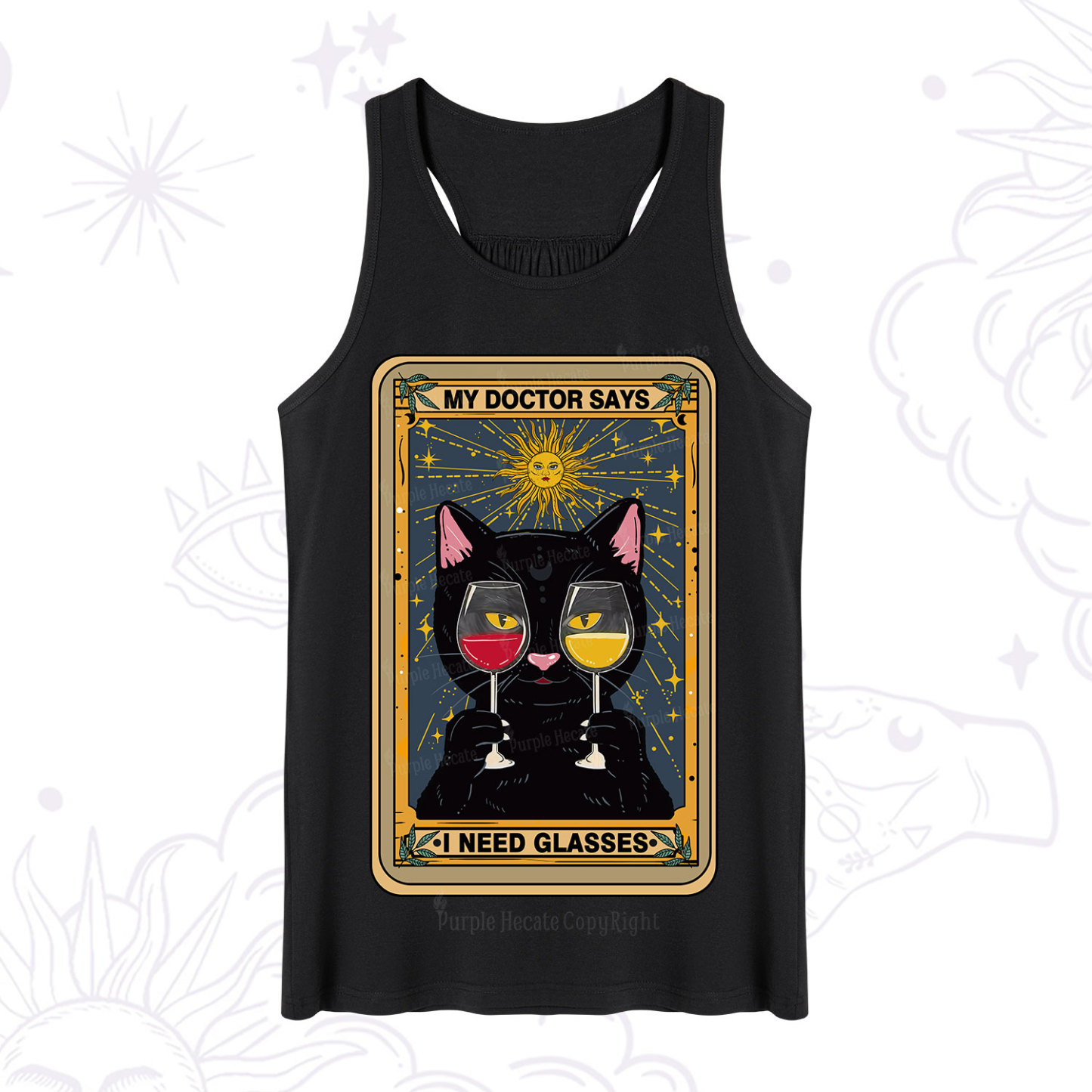 Purplehecate Funny Black Cat My Doctor Says I Need Glasses Tarot Tank