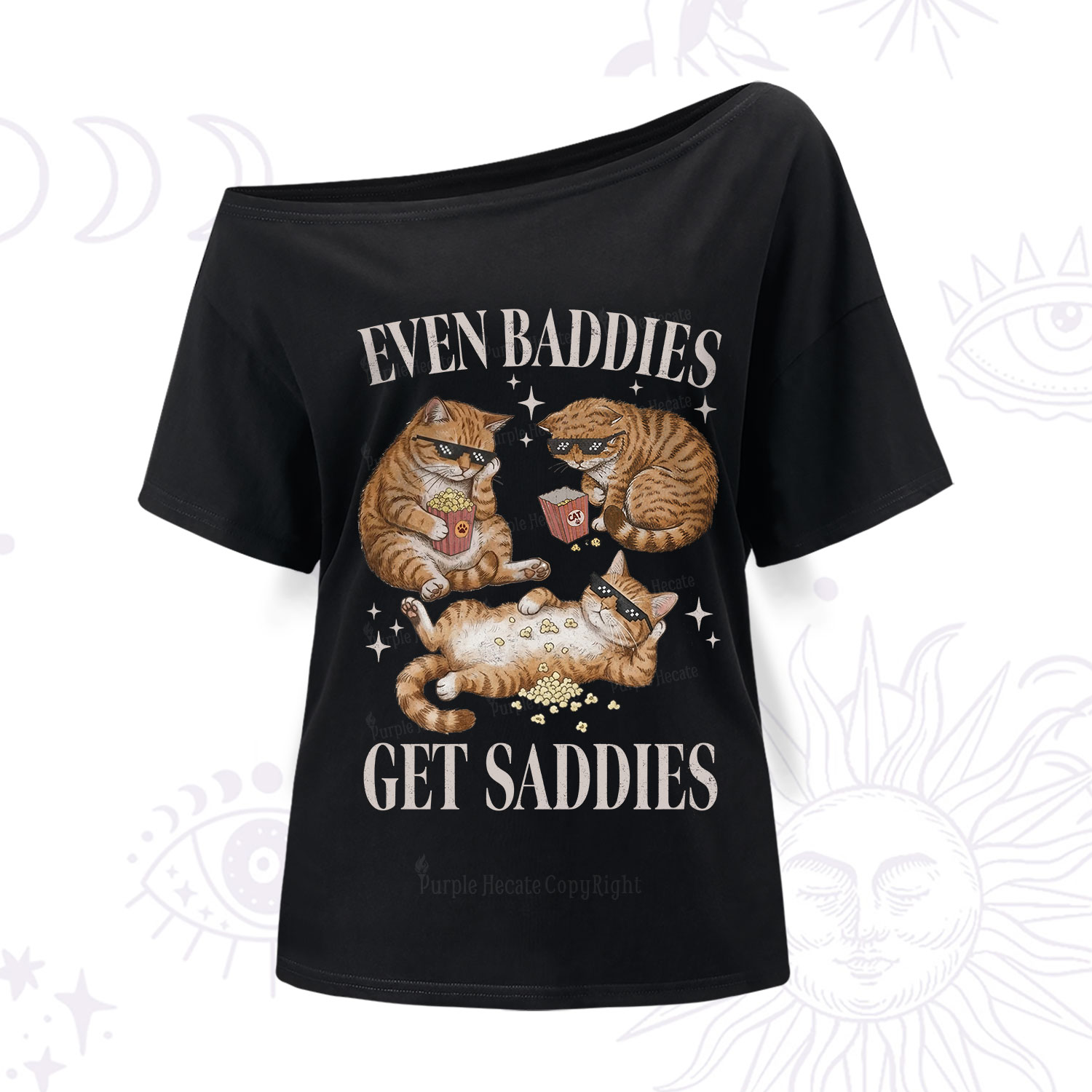 Purplehecate Even Baddies Get Saddies Funny Cat One Shoulder T-Shirt