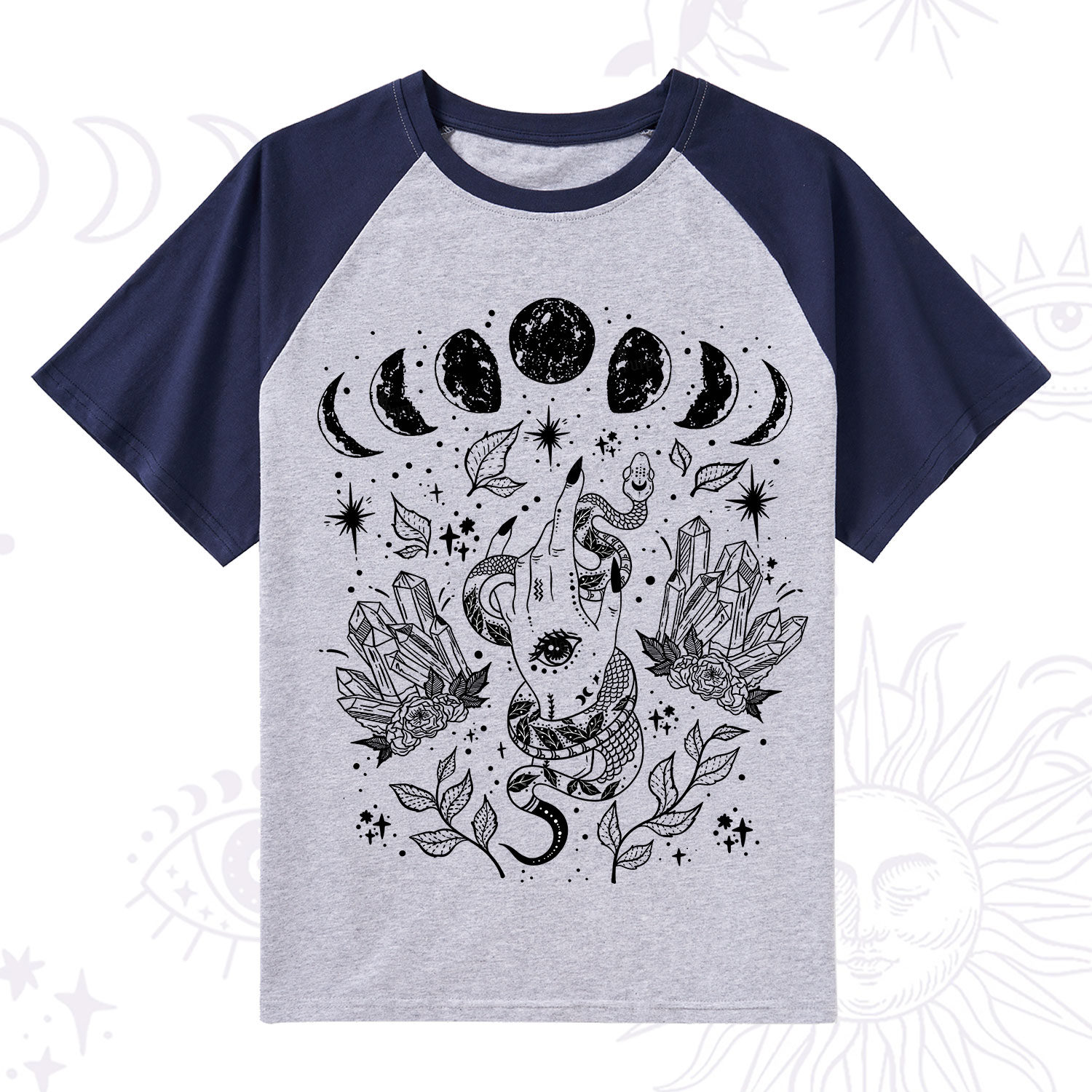 Purplehecate Reach For The Moon Raglan Short Sleeve T‑Shirt