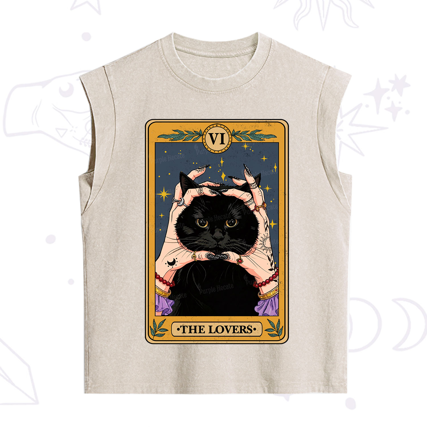 Purplehecate Black Cat The Lovers Tarot Card Vintage Washed Tank