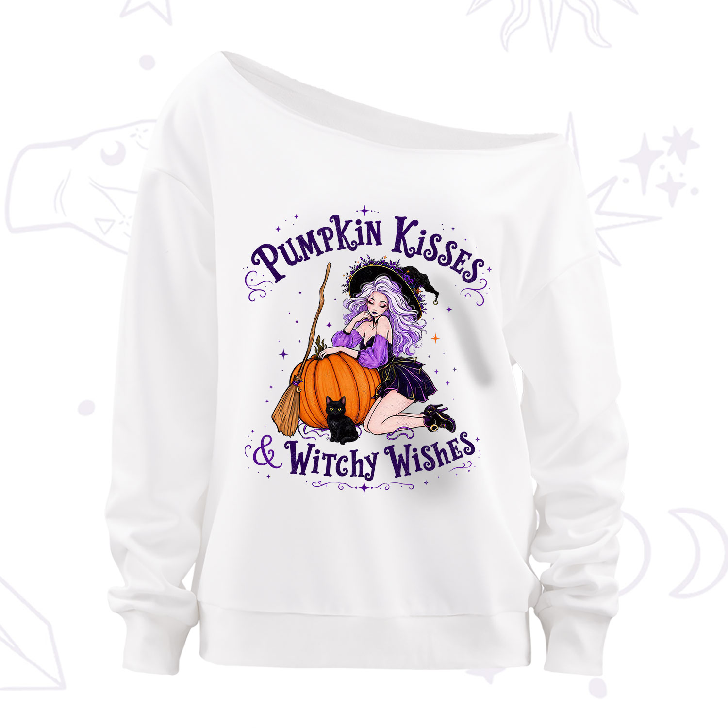 Purplehecate Pumpkin Kisses & Witchy Wishes Off The Shoulder Sweatshirt