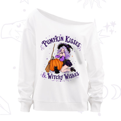 Purplehecate Pumpkin Kisses & Witchy Wishes Off The Shoulder Sweatshirt