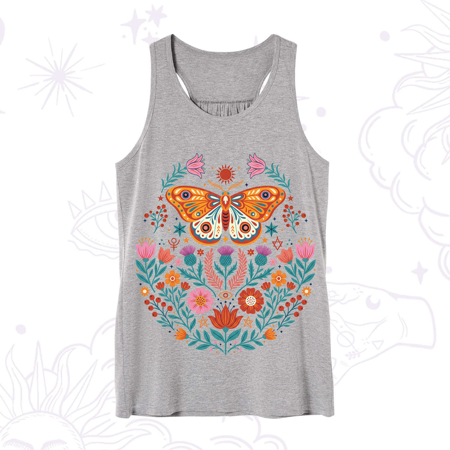 Purplehecate Boho Colorful Celestial Moth Tank