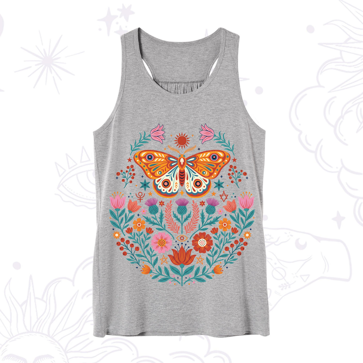 Purplehecate Boho Colorful Celestial Moth Tank