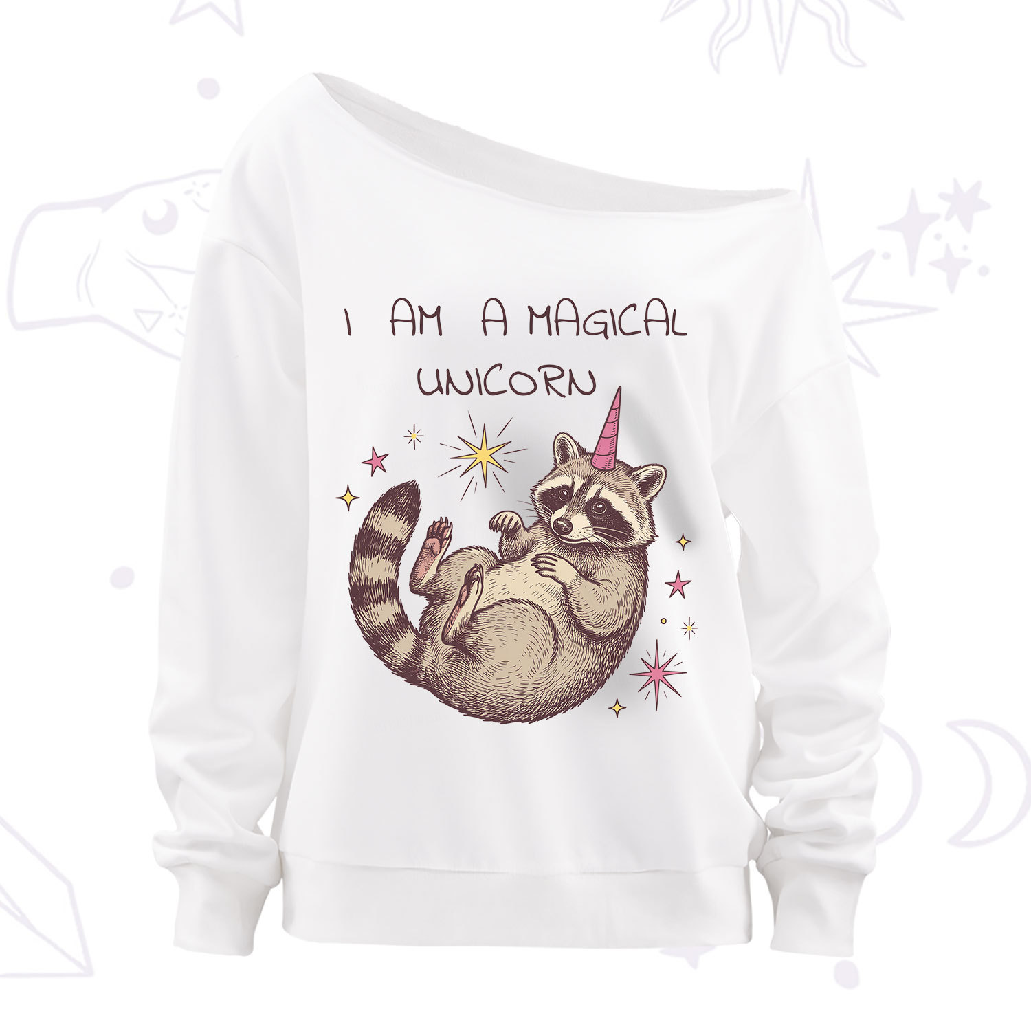 Purplehecate I Am A Magical Unicorn Raccoon Off The Shoulder Sweatshirt