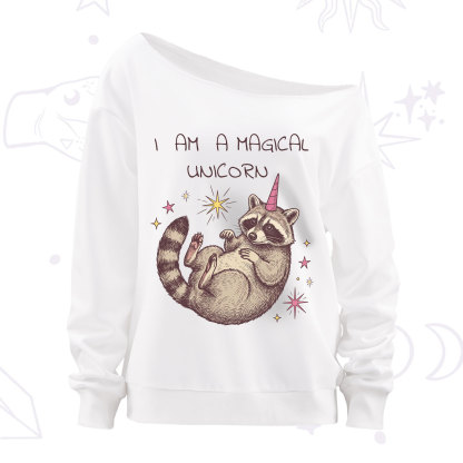 Purplehecate I Am A Magical Unicorn Raccoon Off The Shoulder Sweatshirt