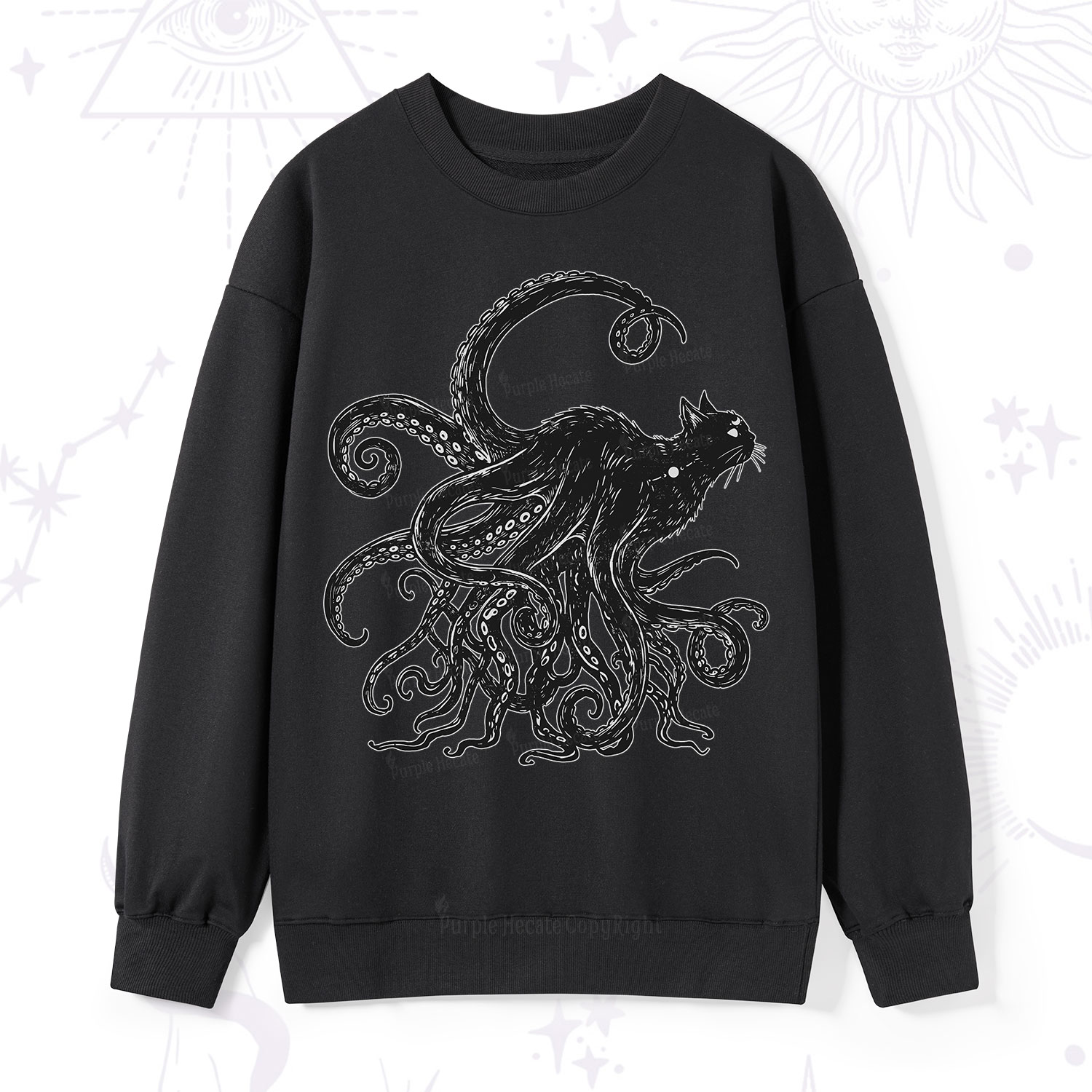 Purplehecate Black Cat with Octopus Tentacles Sweatshirt