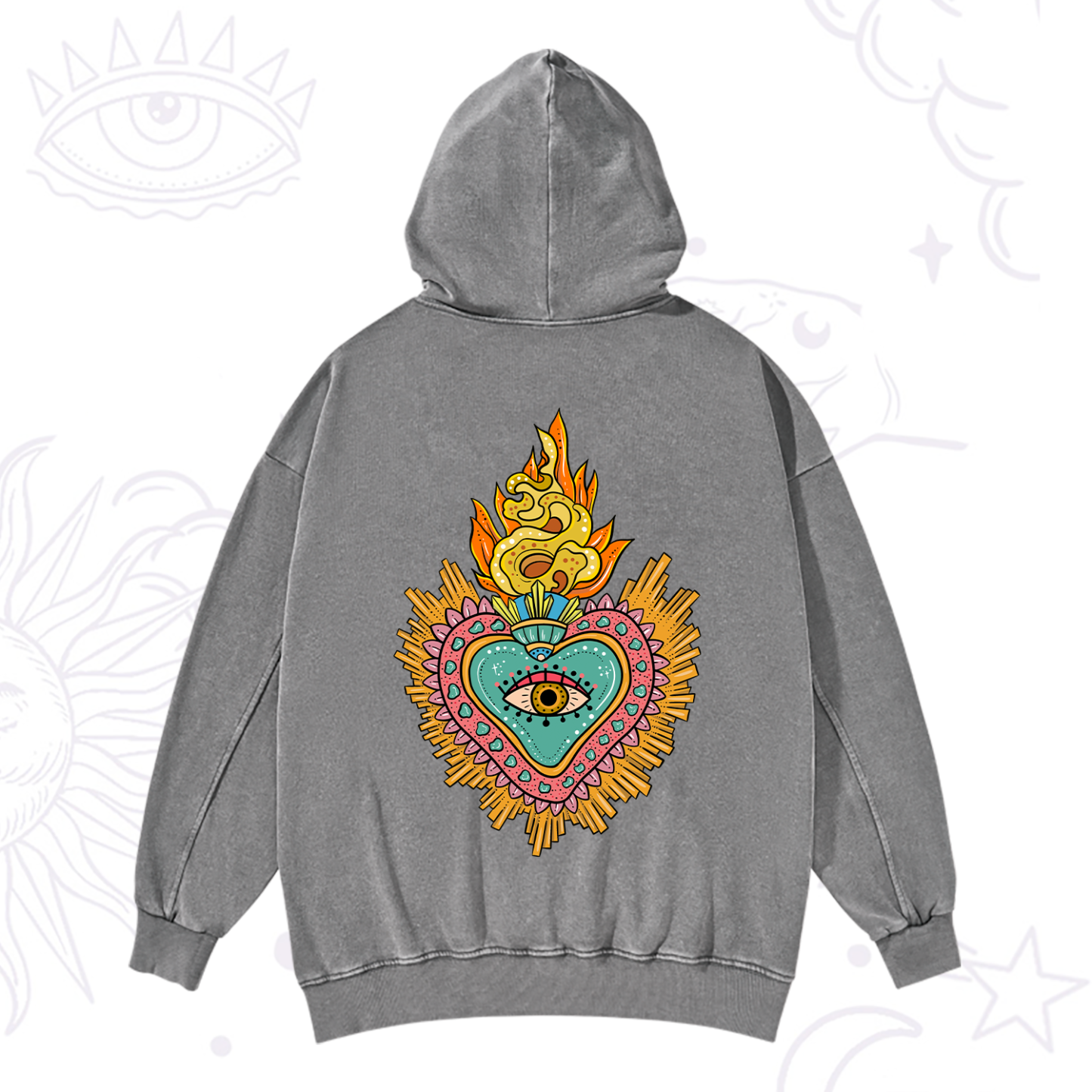 Purplehecate Rainbow Sacred Heart Washed Hoodie