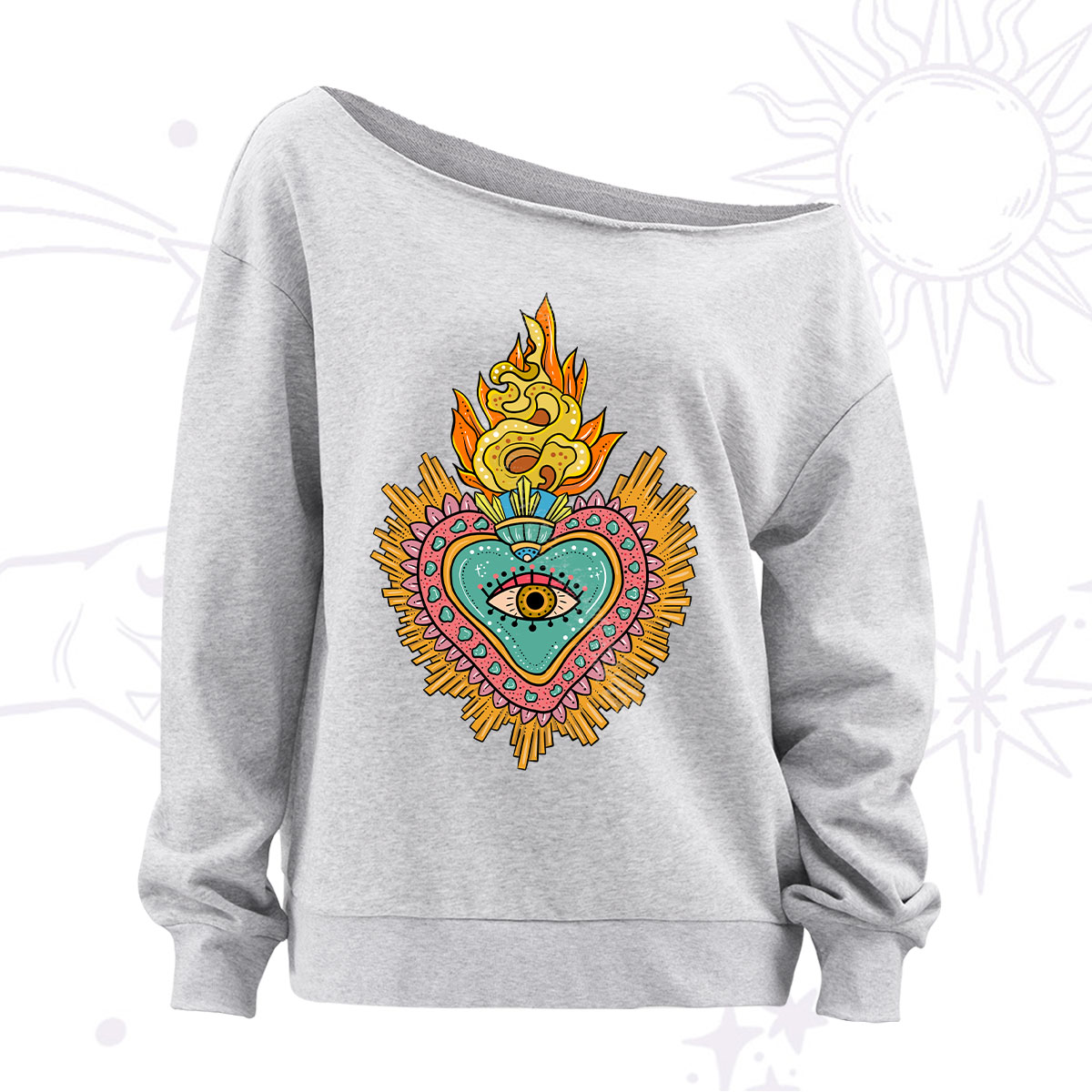 Purplehecate Rainbow Sacred Heart Off The Shoulder Sweatshirt