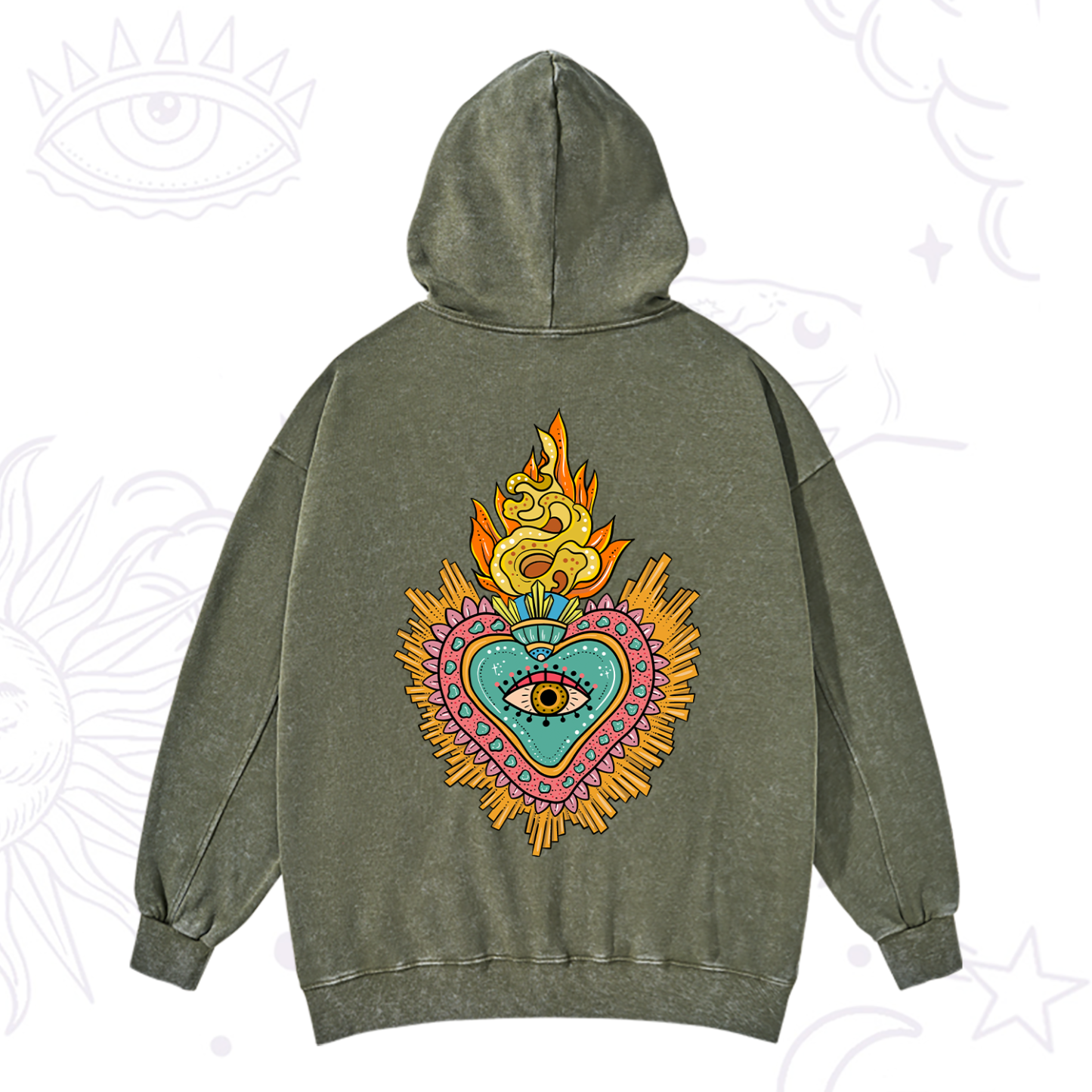 Purplehecate Rainbow Sacred Heart Washed Hoodie