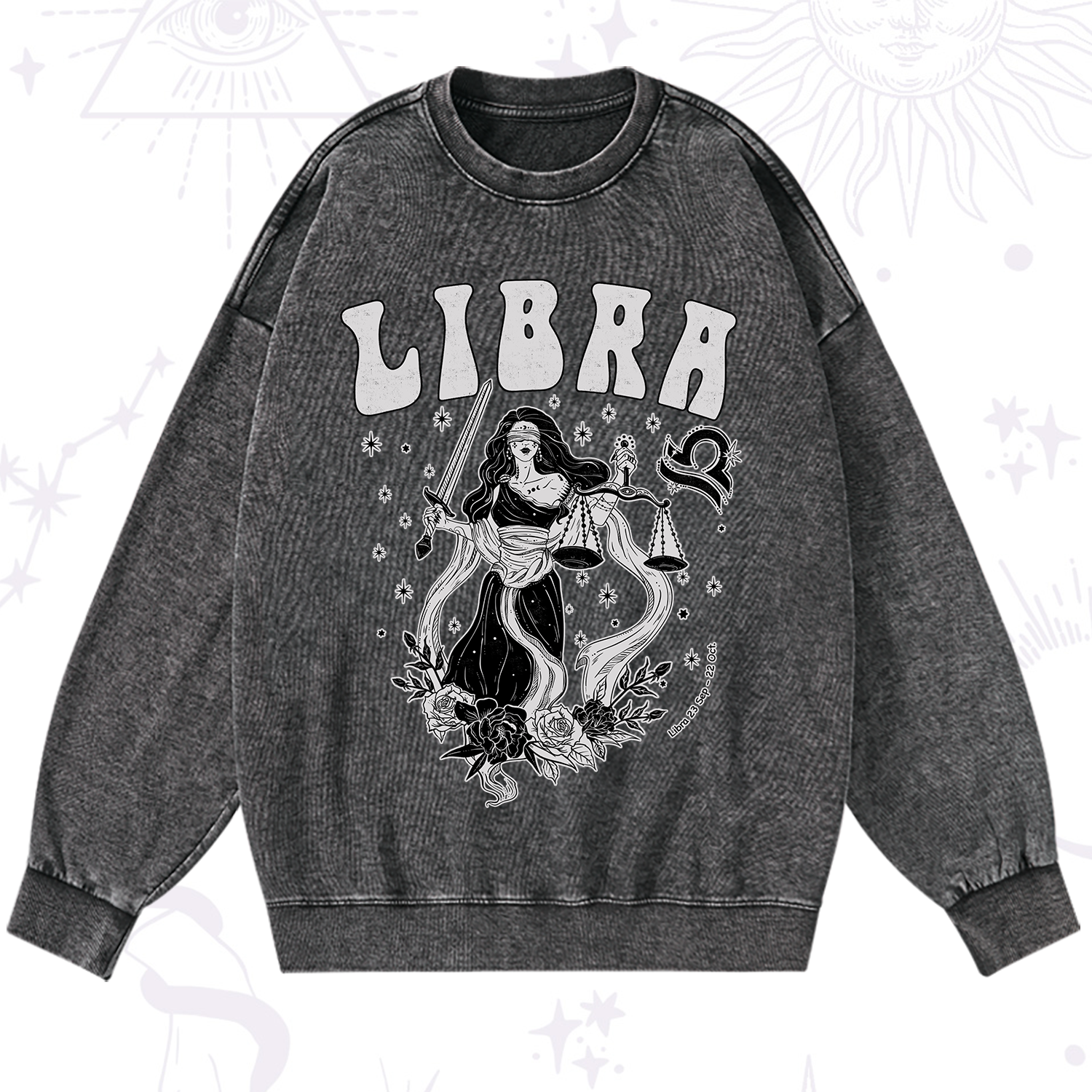 Purplehecate Libra Zodiac Glyphs Washed Sweatshirt