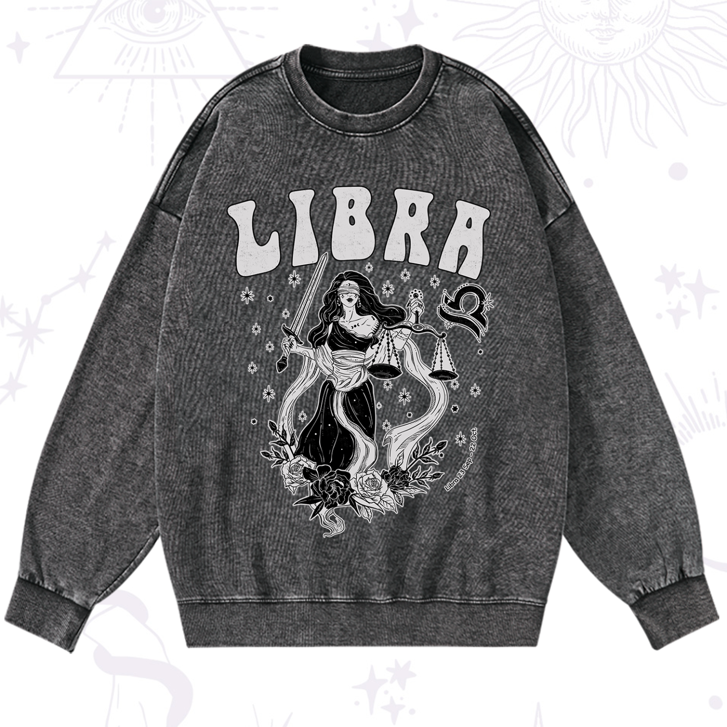 Purplehecate Libra Zodiac Glyphs Washed Sweatshirt