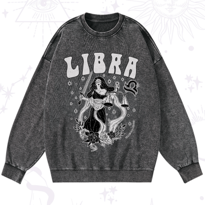 Purplehecate Libra Zodiac Glyphs Washed Sweatshirt