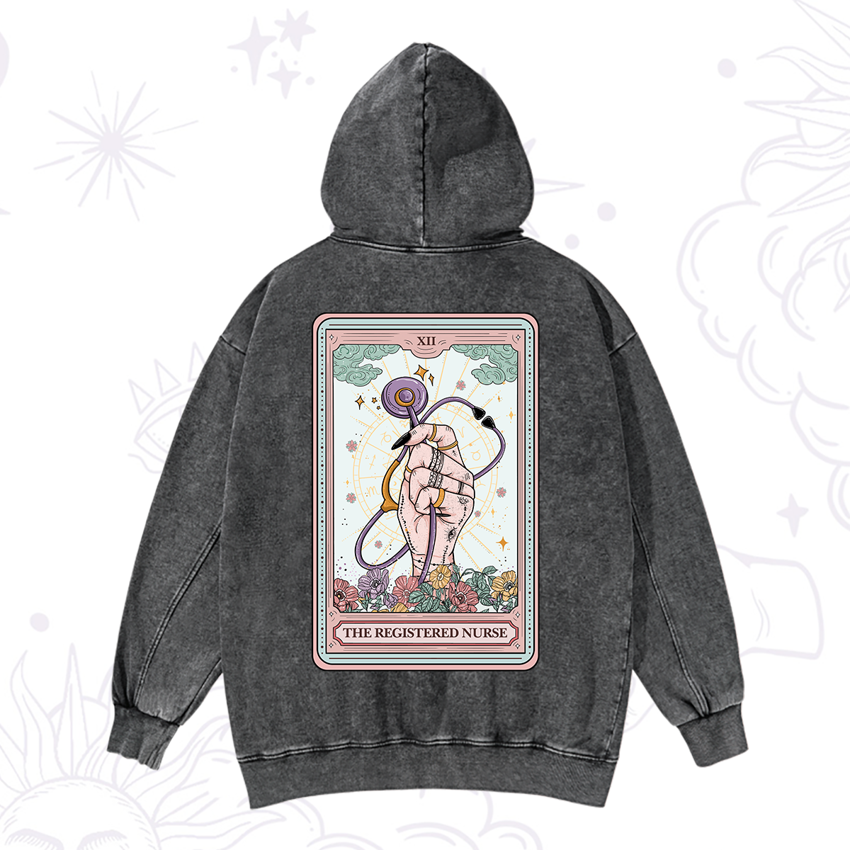 Purplehecate The Registered Nurse Tarot Card Washed Hoodie
