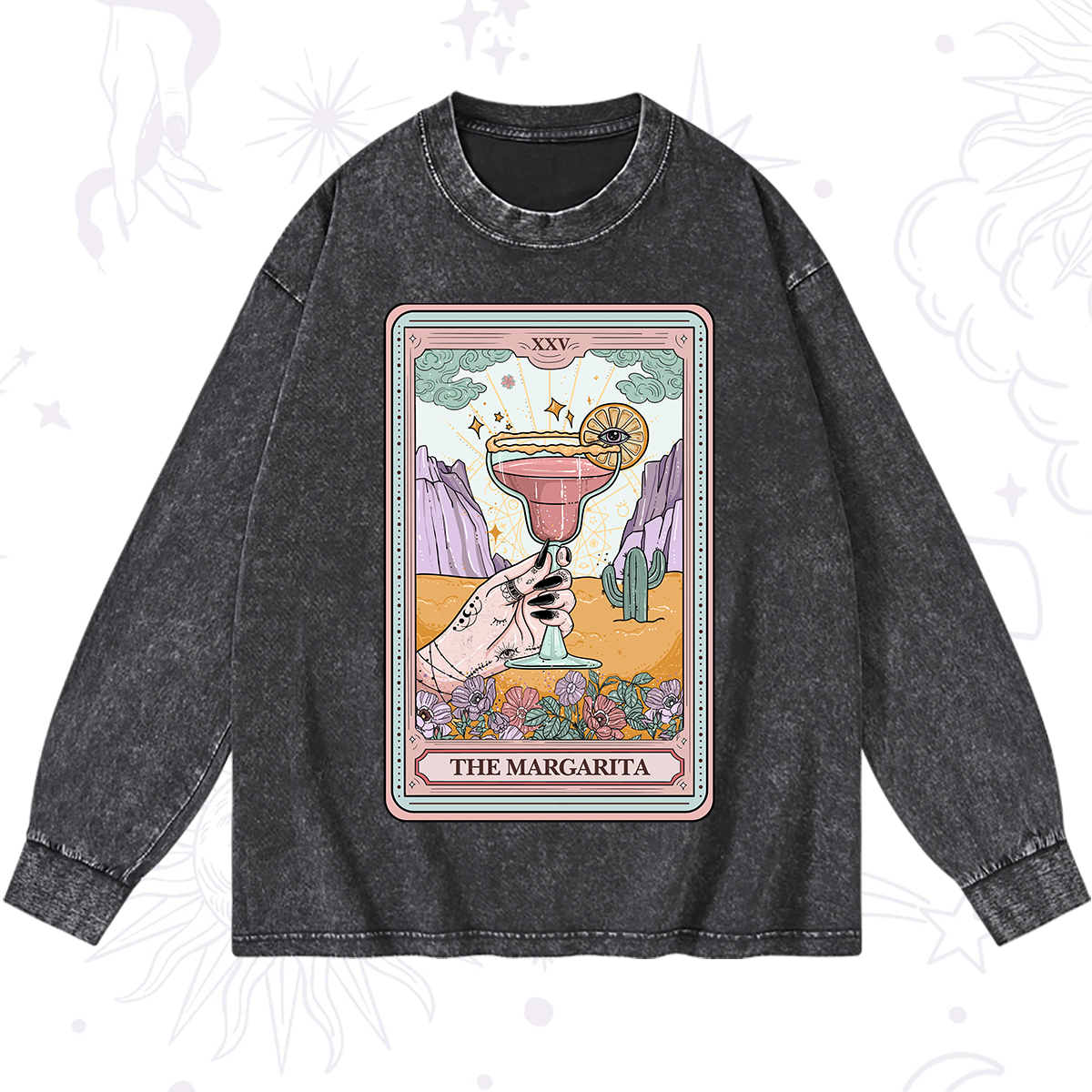 Purplehecate The Margarita Tarot Card Washed Long Sleeve Shirt