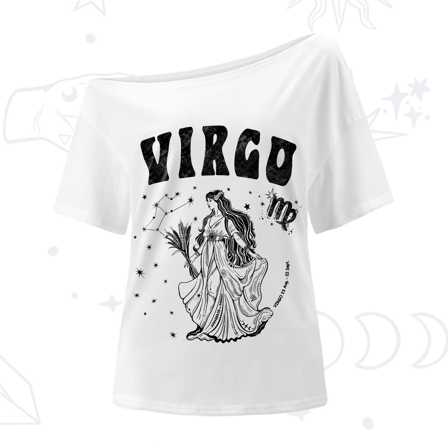 Purplehecate Virgo Zodiac Glyphs One-Shoulder T-Shirt