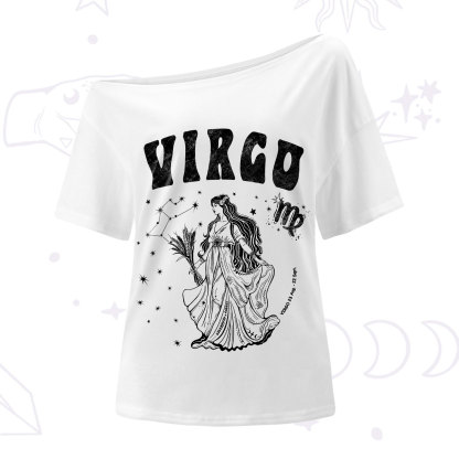 Purplehecate Virgo Zodiac Glyphs One-Shoulder T-Shirt