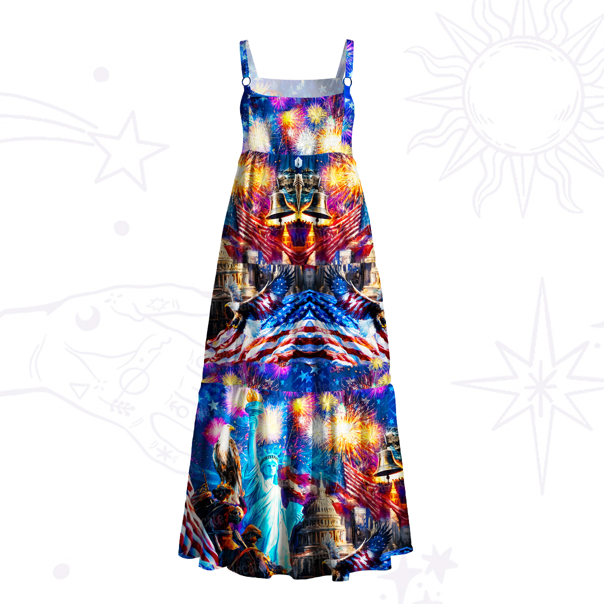 Purplehecate USA 250th Anniversary Fireworks Wide Straps Maxi Dress