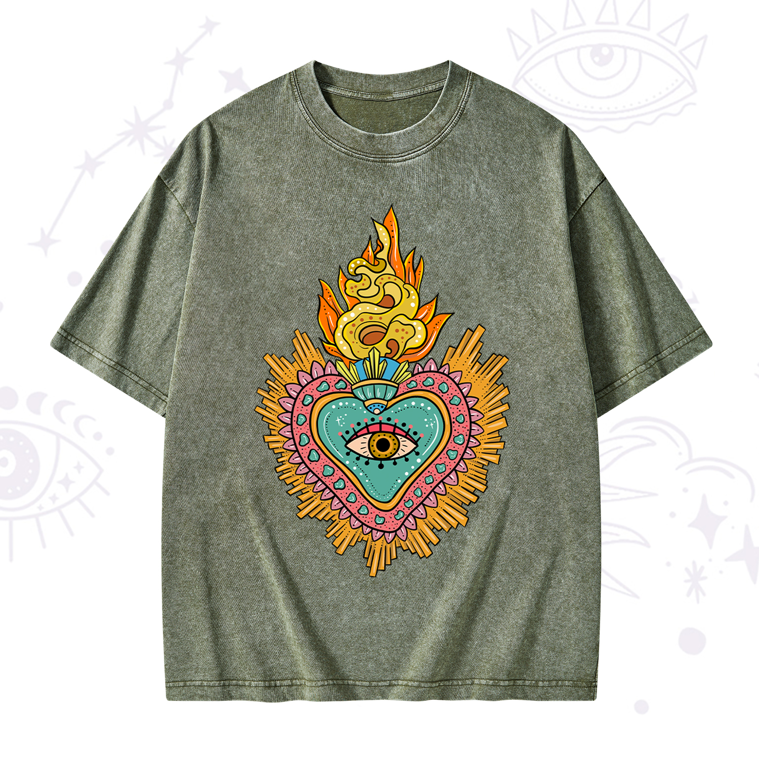Purplehecate Rainbow Sacred Heart Washed T-Shirt