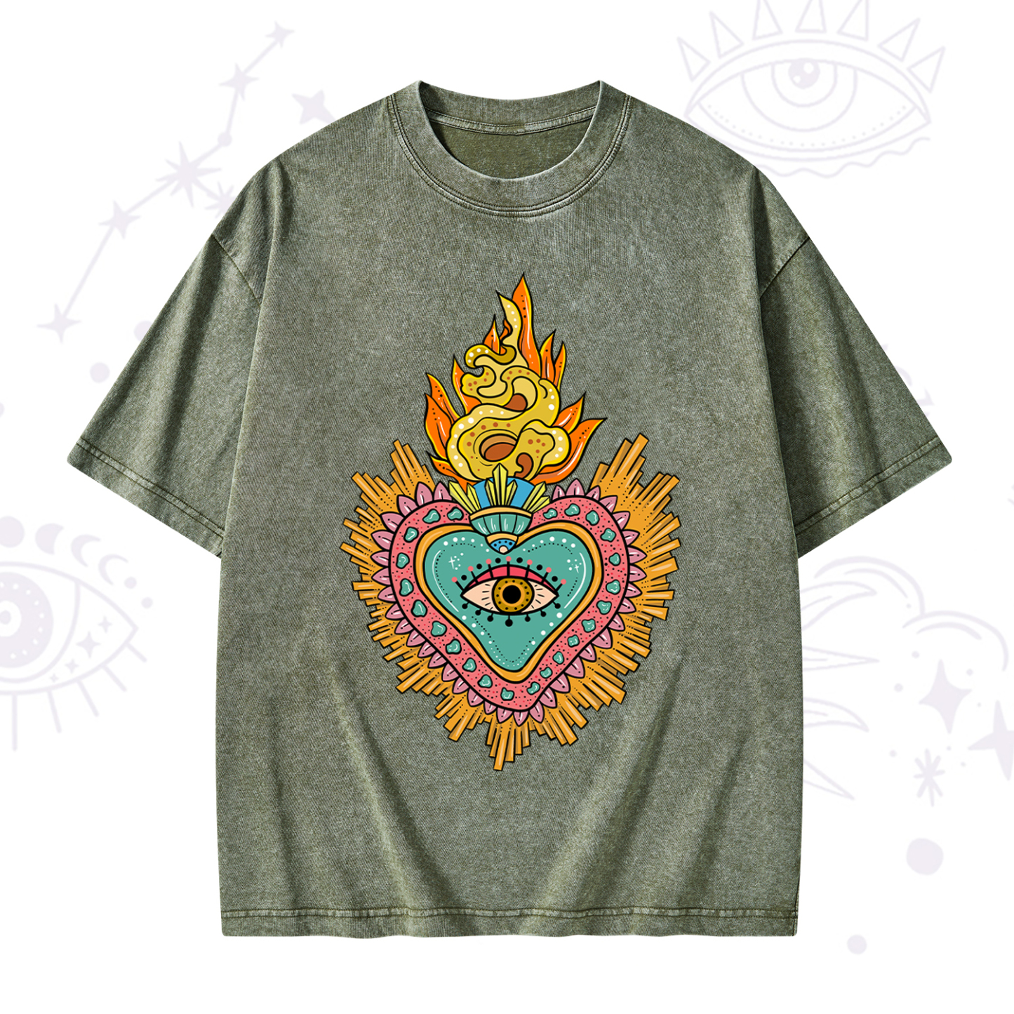 Purplehecate Rainbow Sacred Heart Washed T-Shirt