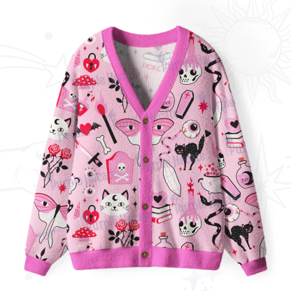 Purplehecate Black Cat Witchy Pink Ugly Cardigan Sweaters