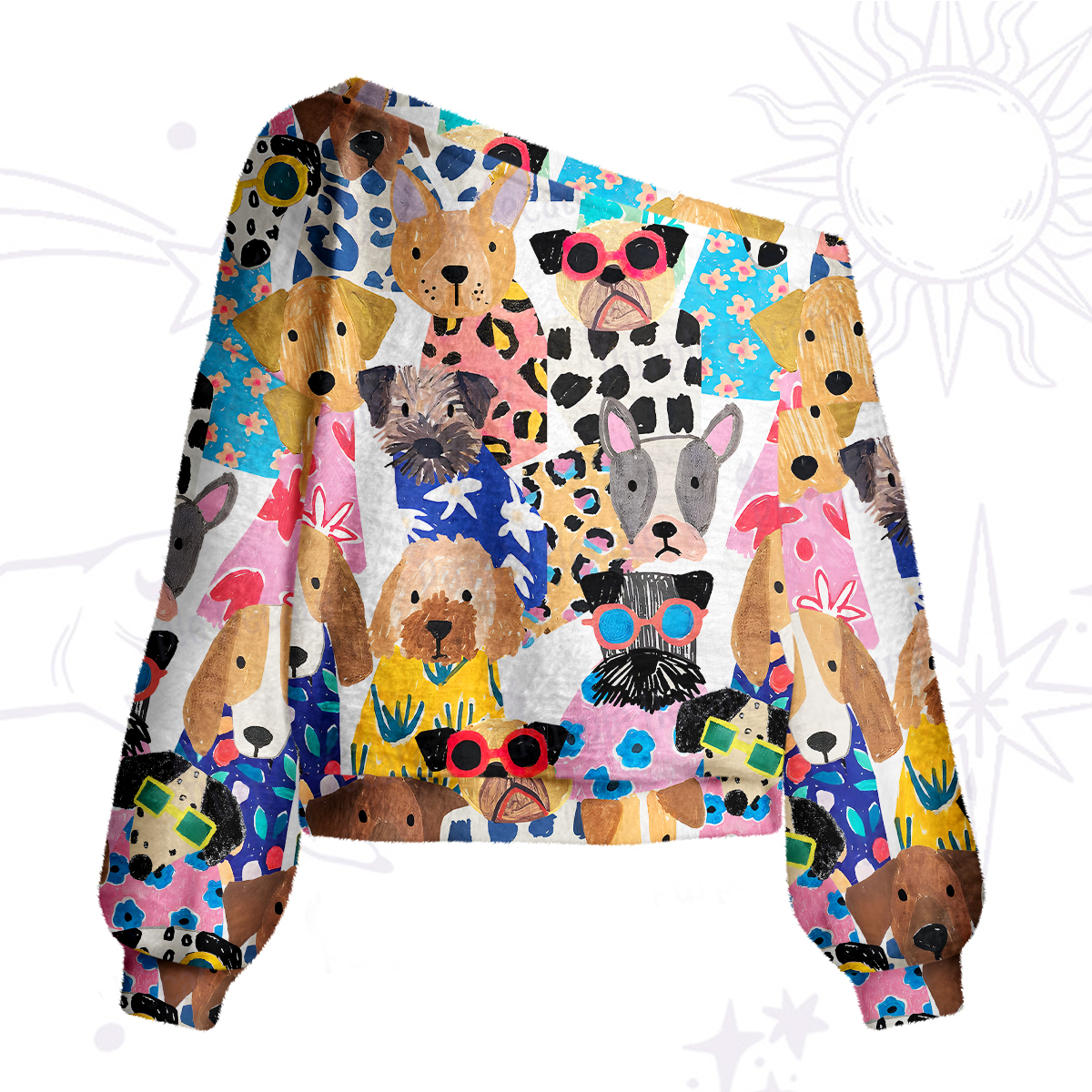 Purplehecate Puppy Parade One Shoulder Sweaters
