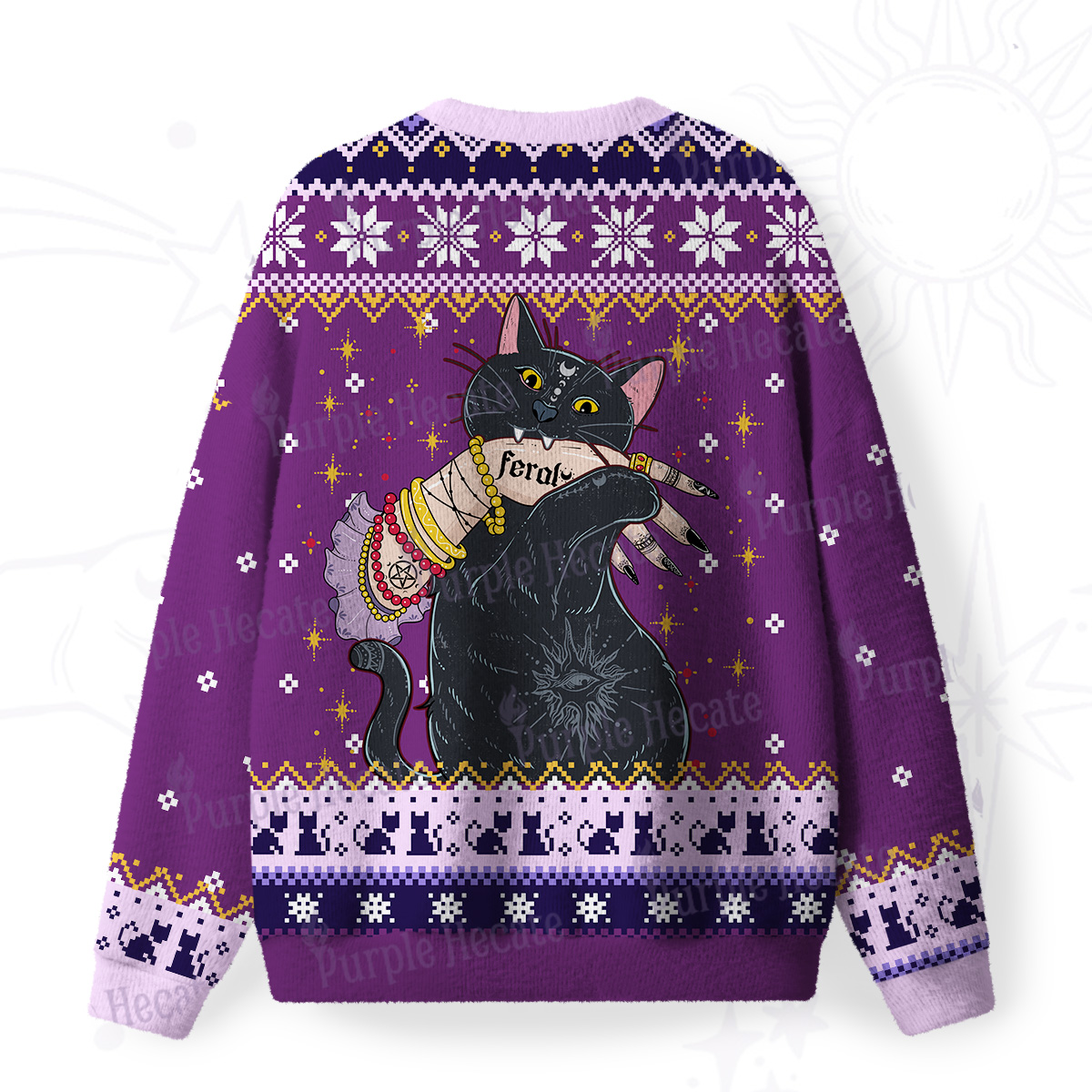 Purplehecate Feral Cat Fuzzy Ugly Christmas Sweatshirt