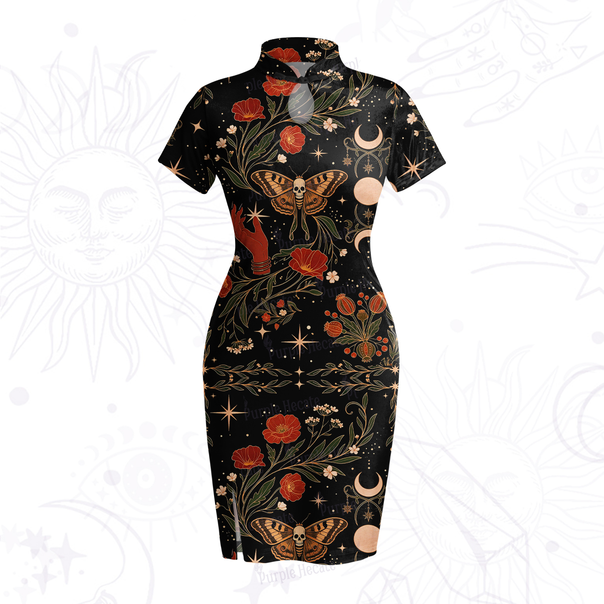 Purplehecate Death Moth Rebirth Velvet Bodycon Dress