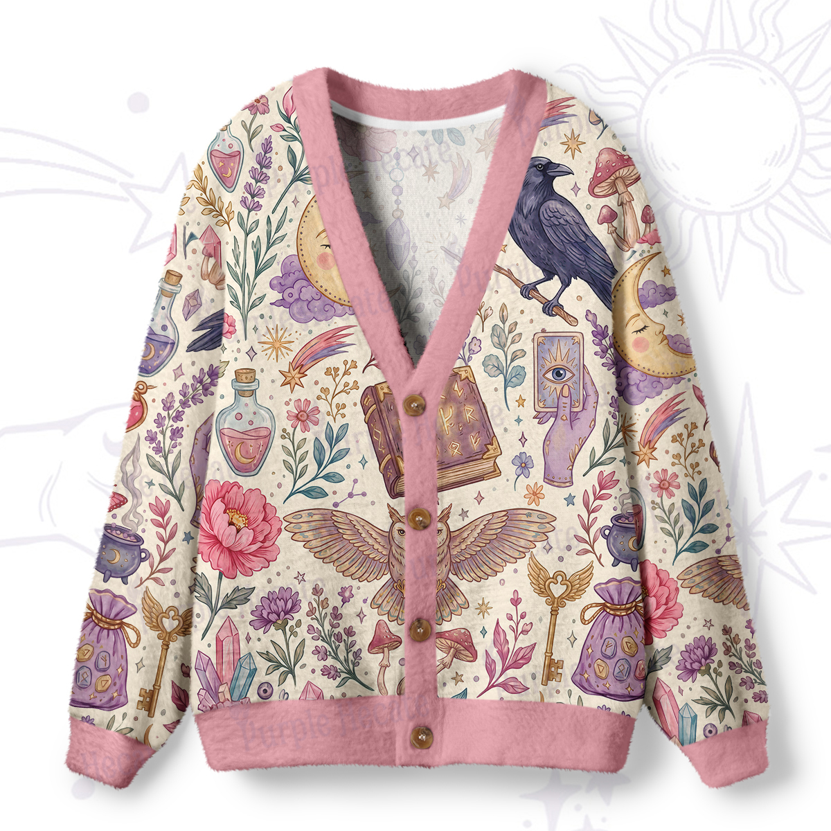 Purplehecate Enchanted Apothecary Raven Ugly Cardigan Sweaters