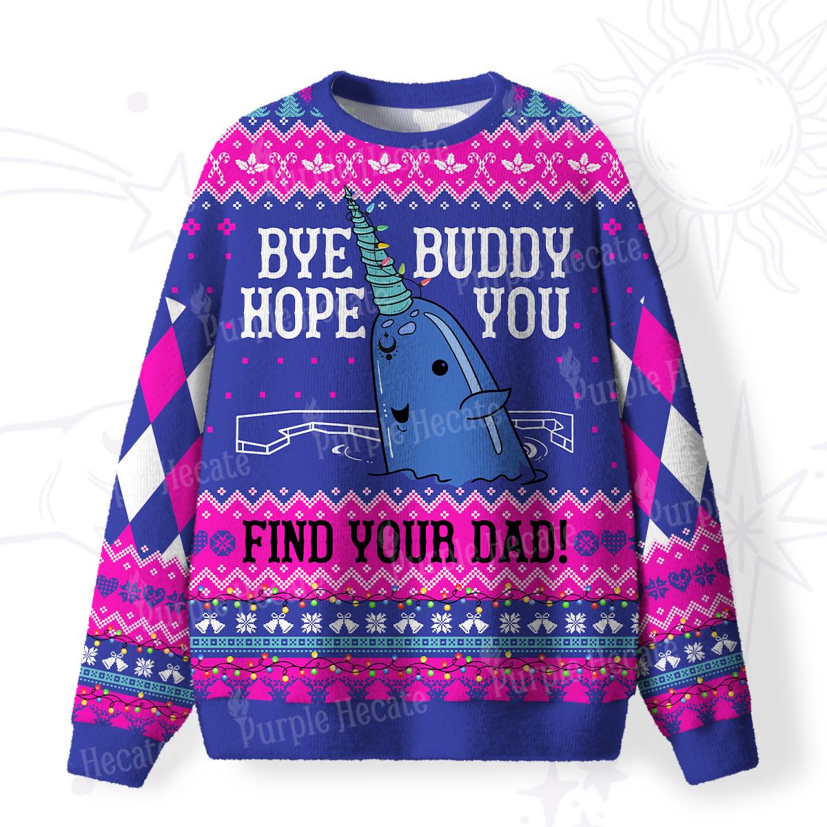 Purplehecate Good Luck Buddy Whale Fuzzy Ugly Christmas Sweatshirt