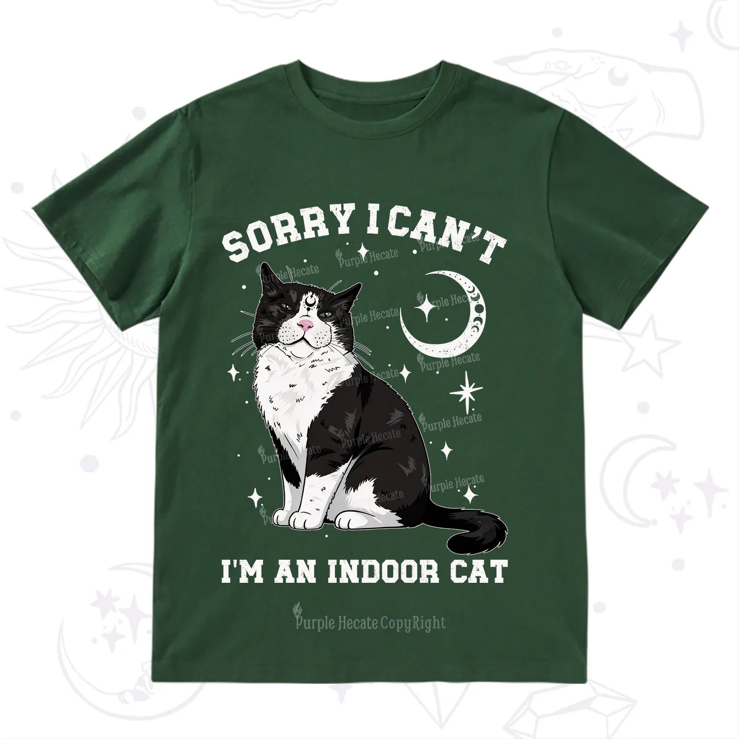 Purplehecate Sorry I Can't Go I'm an Indoor Cat T-Shirt
