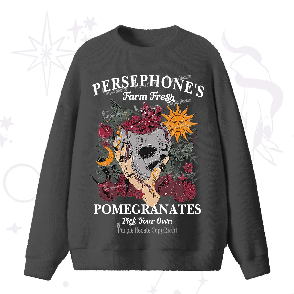 Purplehecate Persephone's Farm Fresh Pomegranates Pick Your Own Fuzzy Ugly Sweater