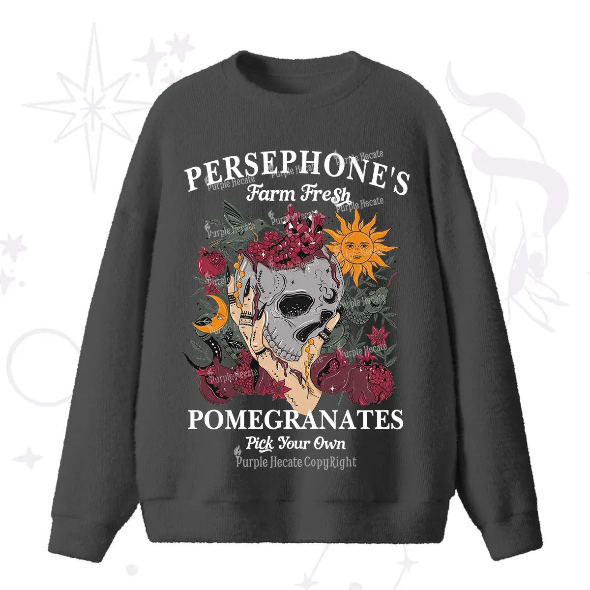 Purplehecate Persephone's Farm Fresh Pomegranates Pick Your Own Fuzzy Ugly Sweater