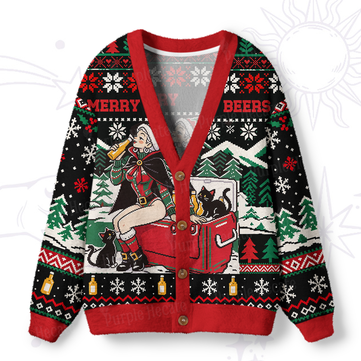 Purplehecate Merry Beers Witchmas Ugly Cardigan Sweaters